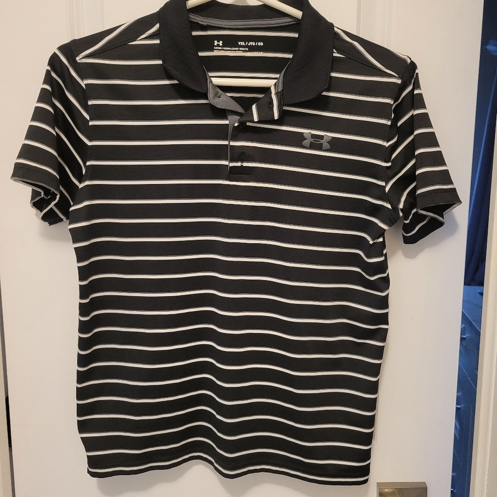 Under Armour Black and White Striped Polo Shirt